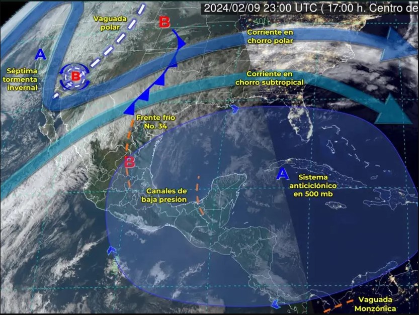 Pronóstico del clima indica que se espera el avance del frente frío número 34 en algunas regiones del país.