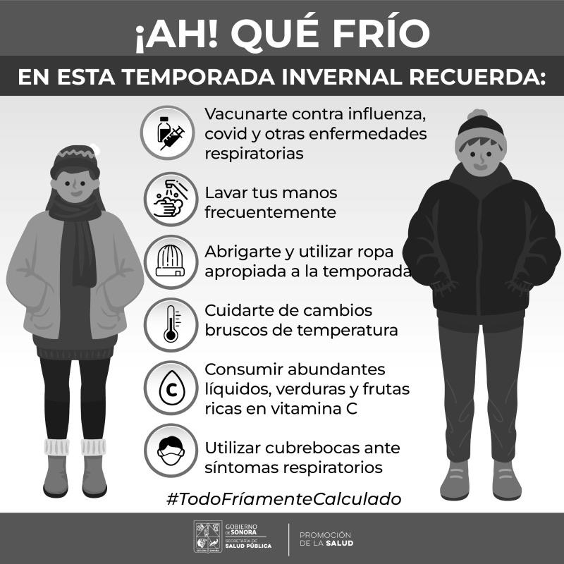 Salud Sonora recomienda protegerse ante la presencia de bajas temperatura en la entidad