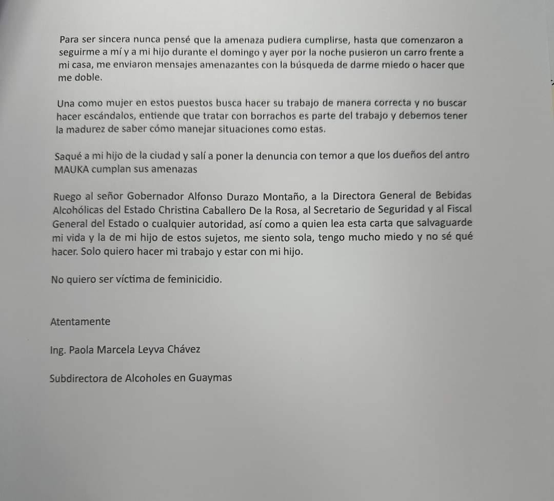 Funcionaria estatal teme por su vida