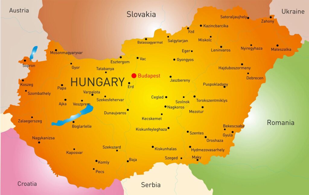 map of hungary with cities 24911389