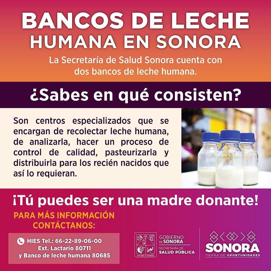 Invita Salud Sonora a mujeres lactantes a donar leche materna en el Hospital Infantil