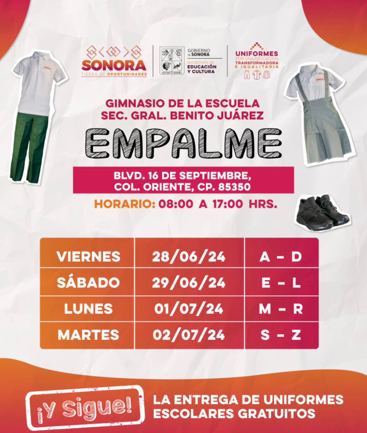 Inicia entrega de uniformes en Empalme