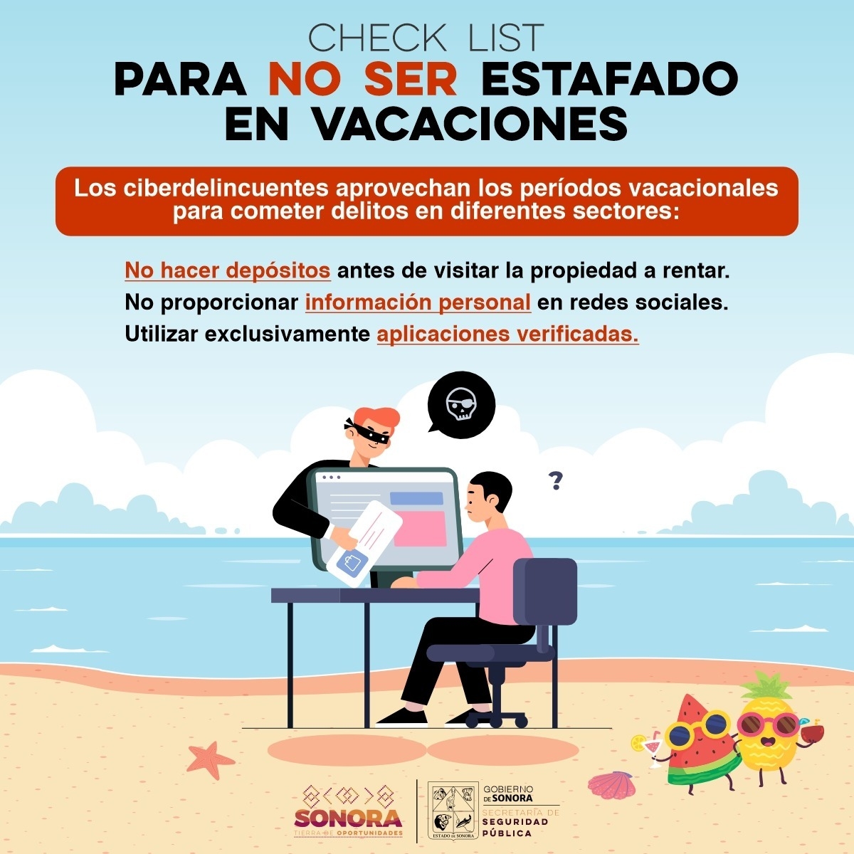 Emite Unidad Cibernética de Sonora recomendaciones para prevenir estafas en vacaciones