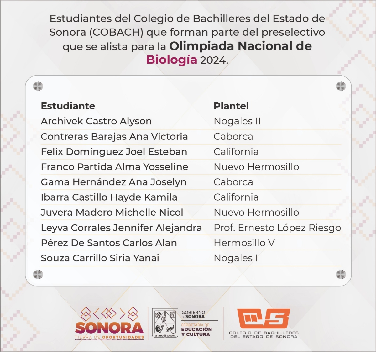 Compiten estudiantes de Cobach Sonora para asistir a Olimpiada Nacional de Biología 2024