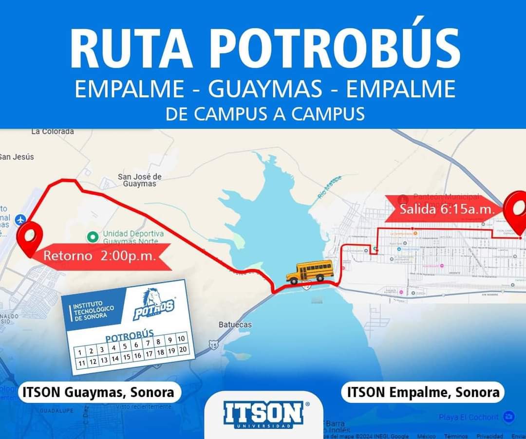 Hay nueva ruta de Empalme a Itson Guaymas