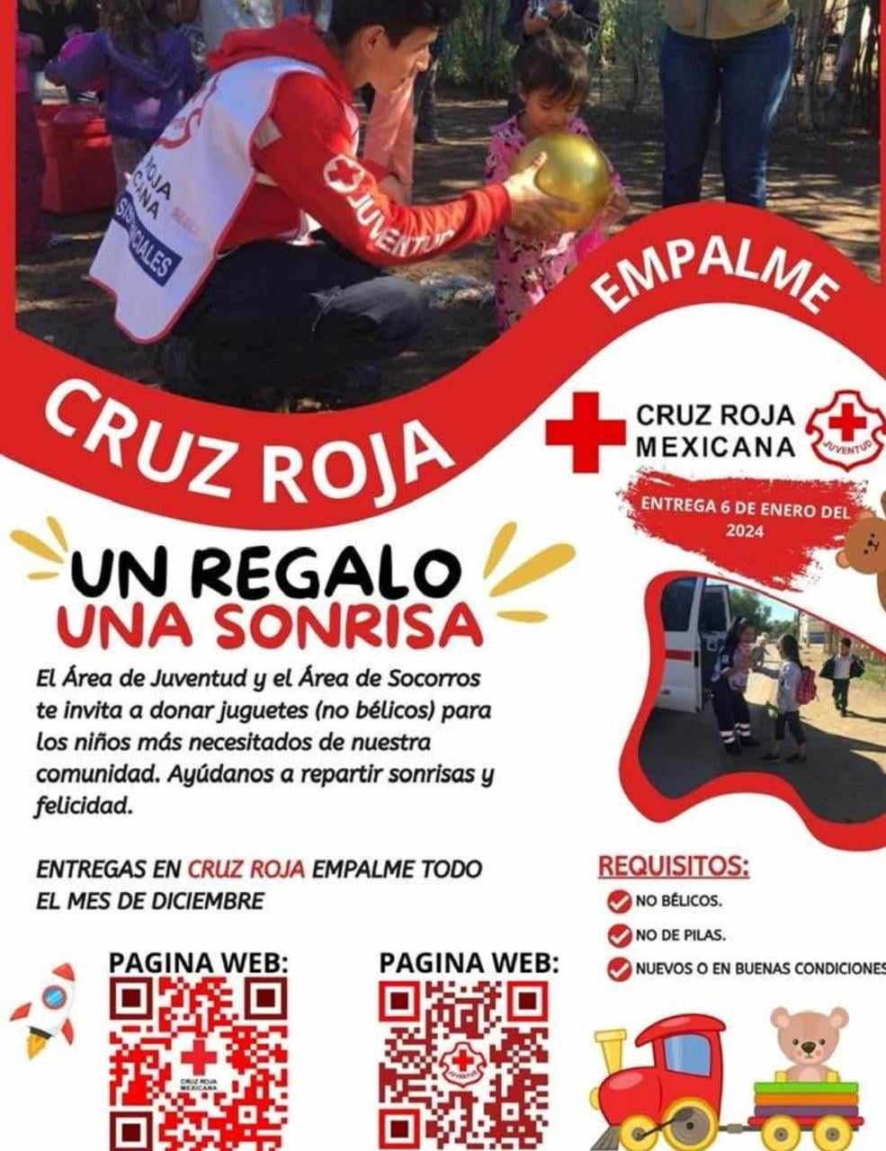 Llevará a cabo Cruz Roja Mexicana delegación Empalme, el programa Un Regalo una Sonrisa