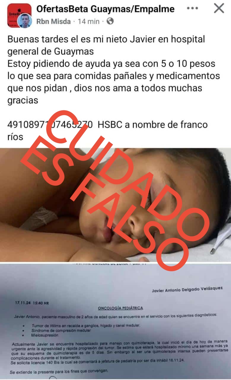 Estafan con falsa historia de niño enfermo