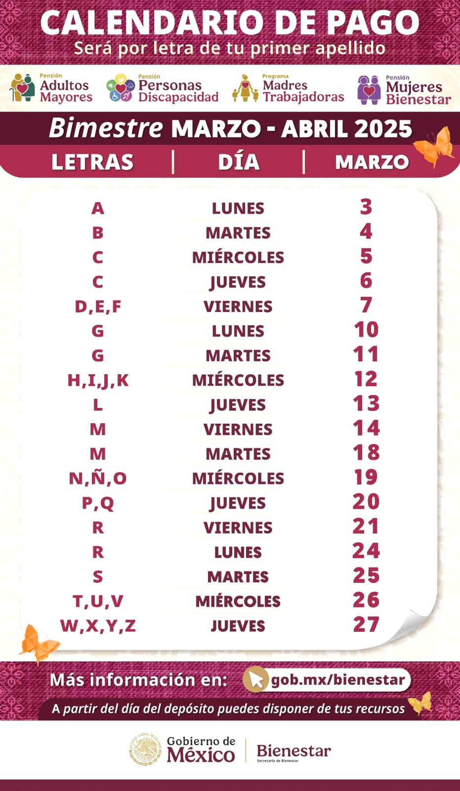 Inicia calendario de pagos del Bienestar