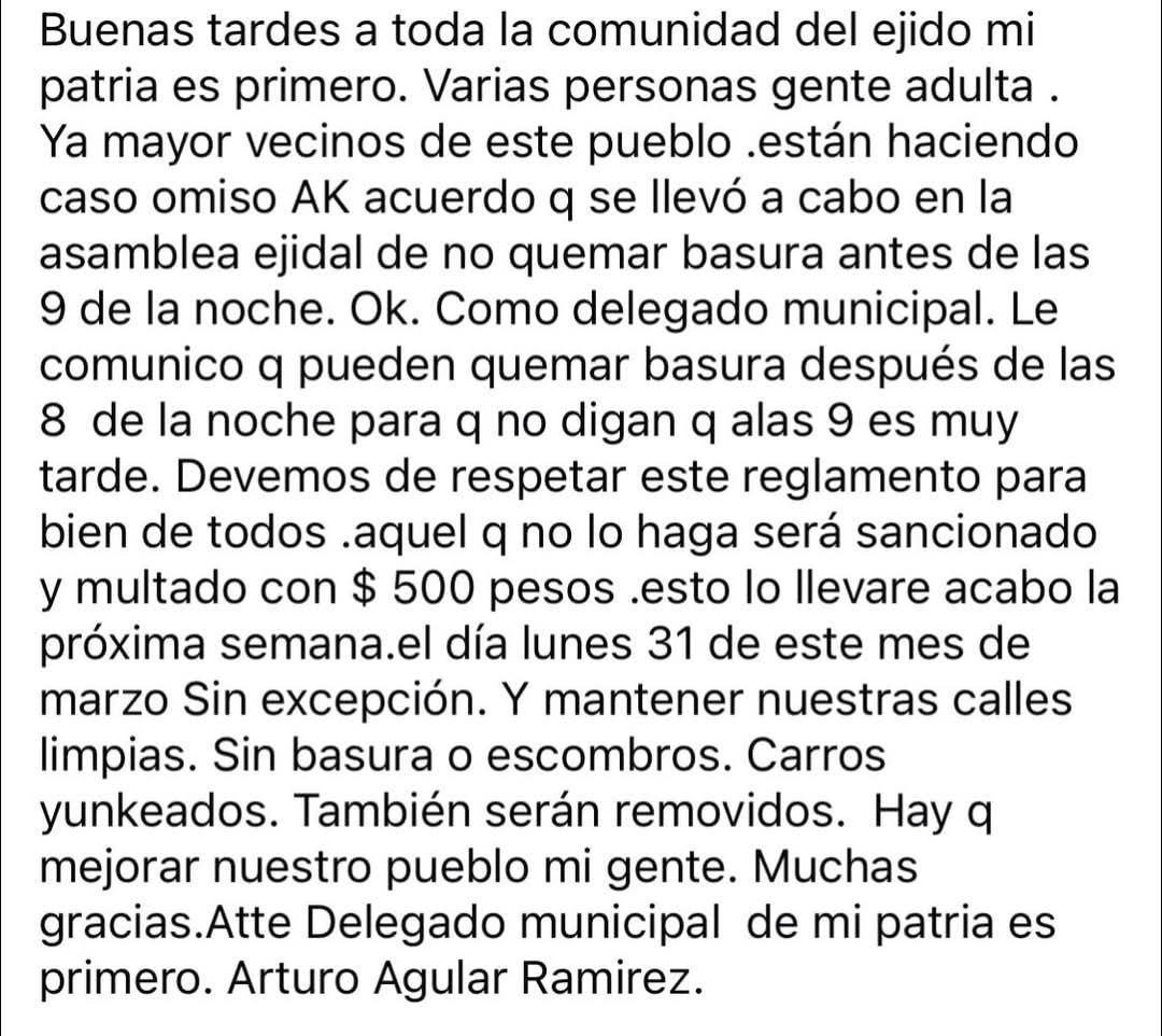 En Mi Patria imponen horario para quemar basura