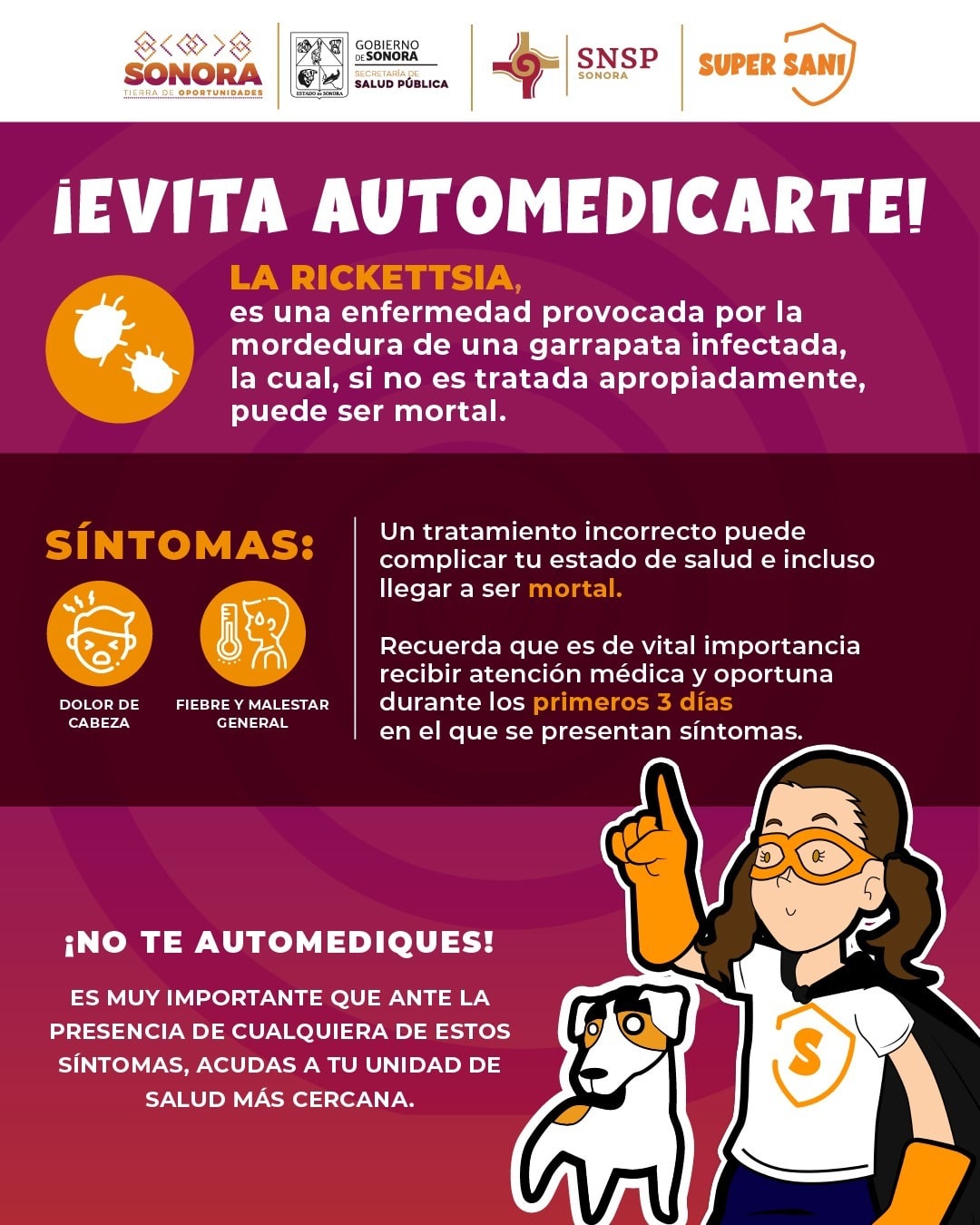 Exhorta Gobierno de Sonora a detectar a tiempo la rickettsiosis para una atención oportuna