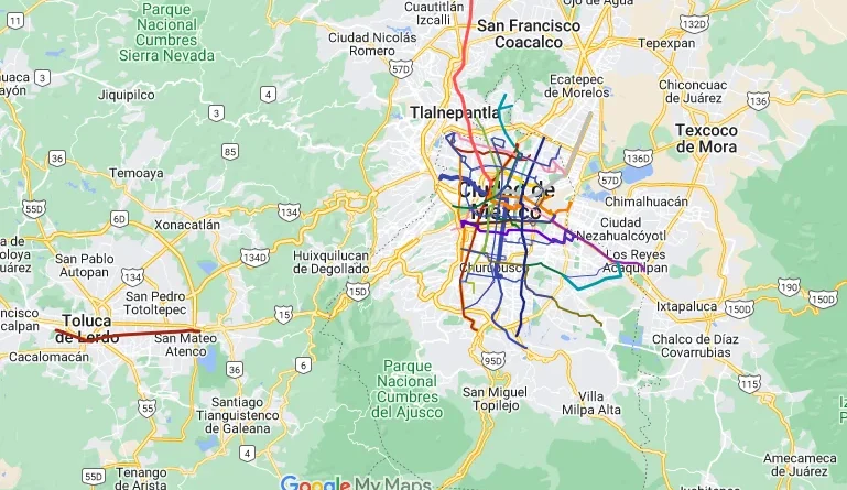 mapa integrado a google maps con todas las rutas de la v0 f64864xe7u5d1