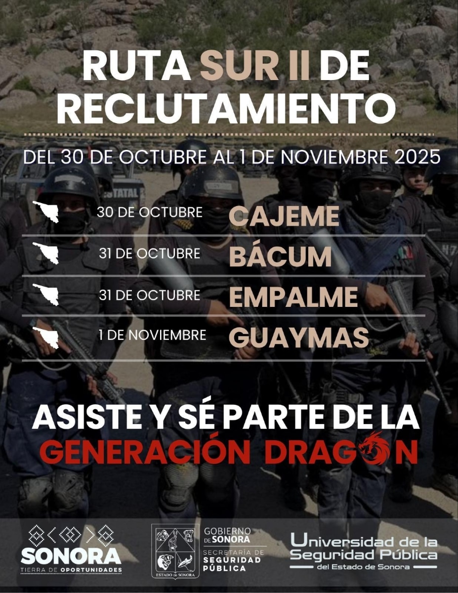 Convoca Gobierno de Sonora a jóvenes de Cajeme, Bácum, Empalme y Guaymas a formarse como Policías de Proximidad
