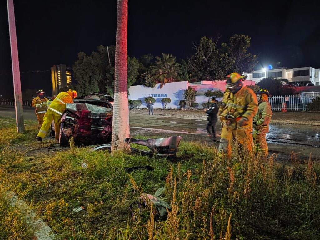 Se incendia auto al impactarse contra palma en San Carlos 10 154