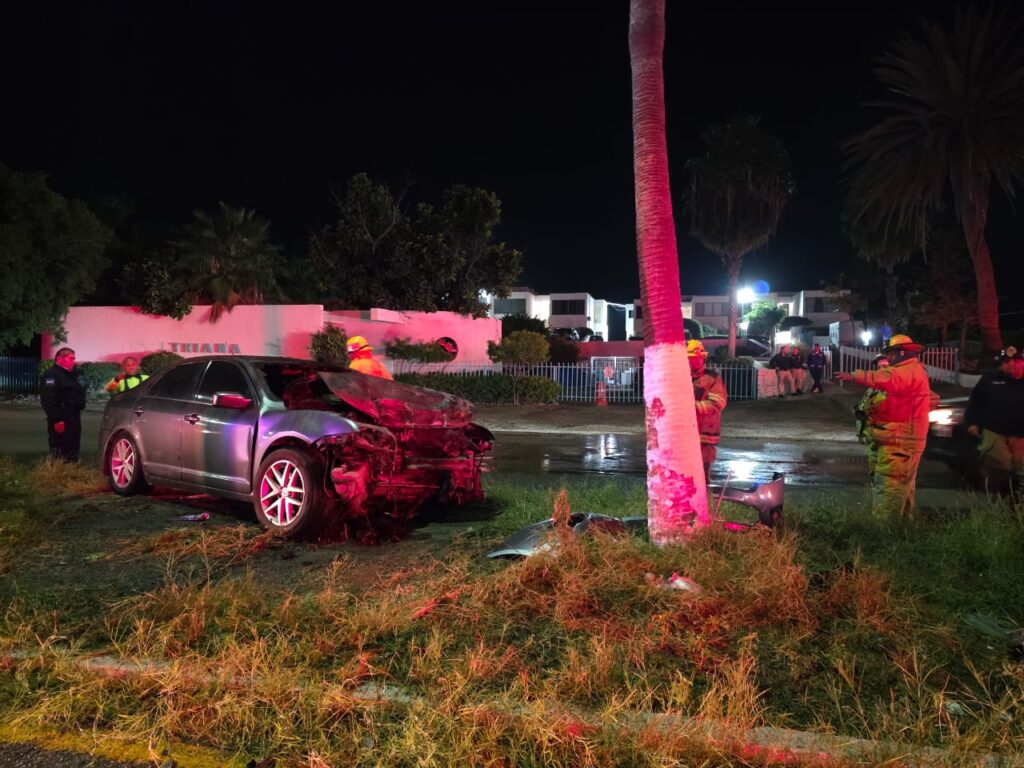 Se incendia auto al impactarse contra palma en San Carlos 12 156