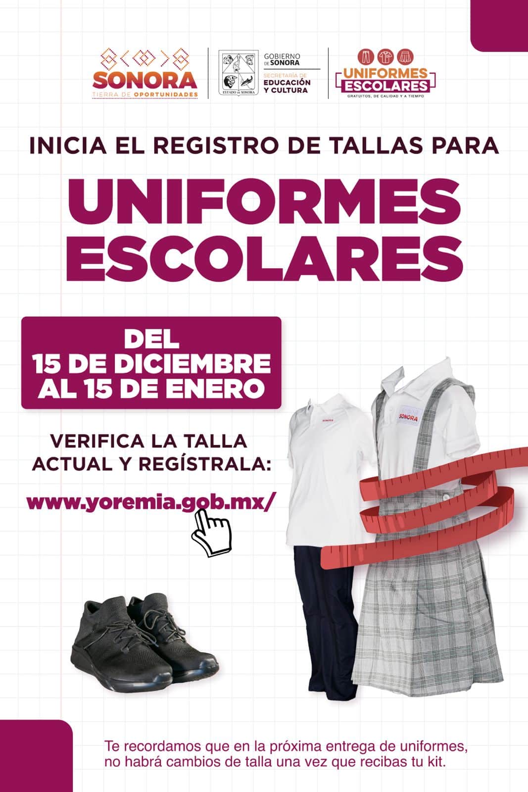 Inicia registro de tallas de uniformes escolares para el ciclo 2026-2027