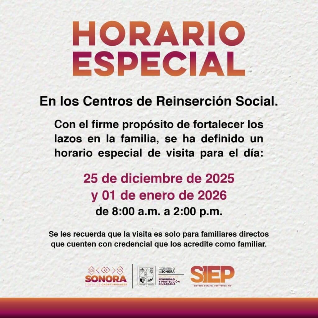 Informa Sistema Estatal Penitenciario horario especial de visita familiar para Navidad y Año Nuevo 1 525