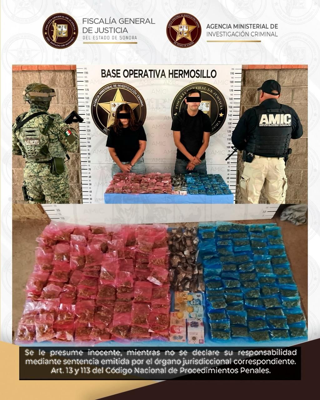 Operativo AMIC-DEFENSA en Hermosillo captura a dos personas y asegura más de 300 dosis de narcótico