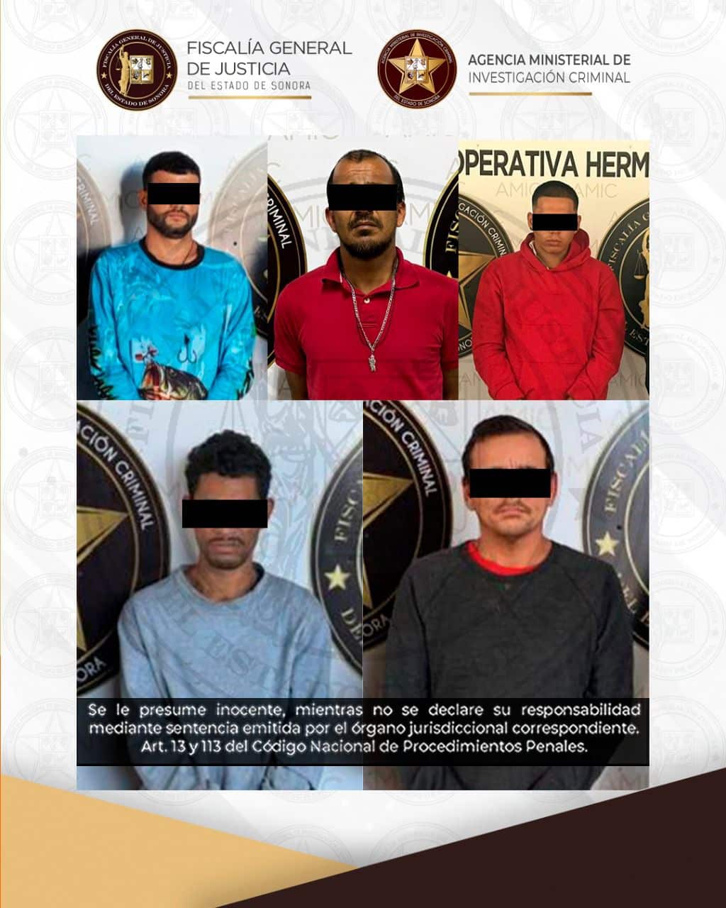 Mediante Operación Escudo, AMIC y DEFENSA detienen a cinco objetivos prioritarios generadores de violencia en Hermosillo