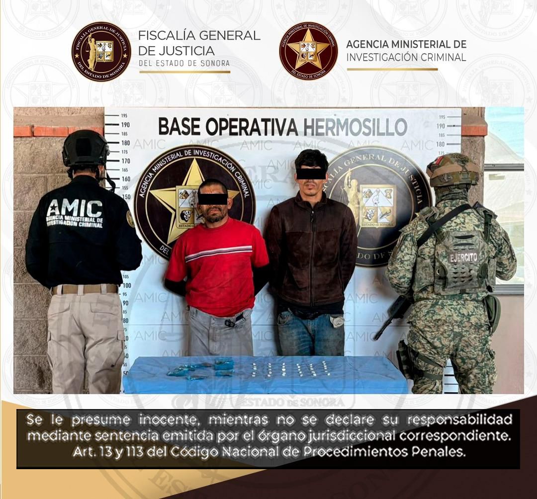 Operativo AMIC-DEFENSA en Hermosillo deja dos detenidos y aseguramiento de droga y motocicleta