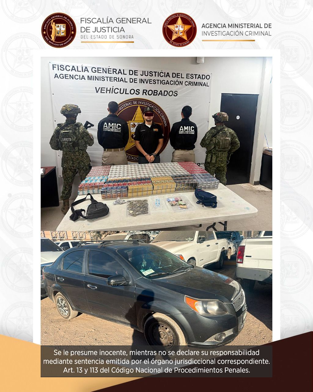 Operativo conjunto en Hermosillo detiene a sujeto con droga, contrabando de cigarros y dinero en efectivo
