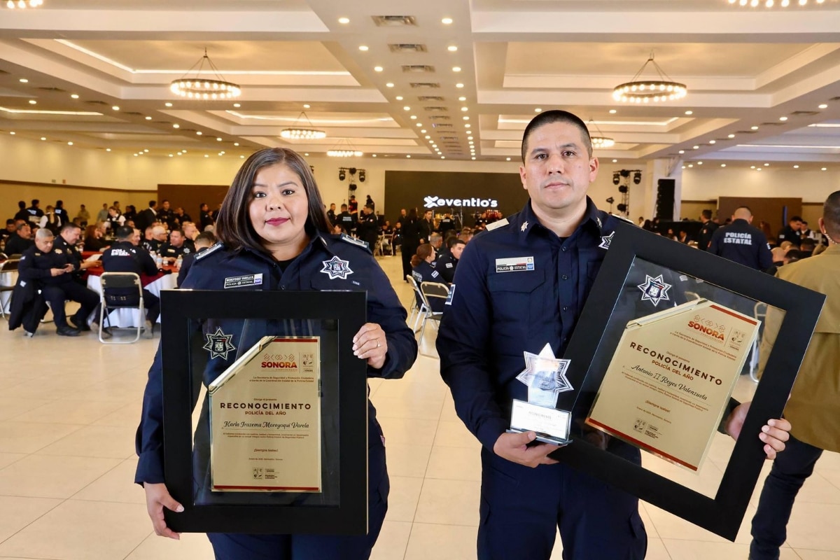 Reconoce Gobernador Durazo a Karla Moroyoqui y Antonio Reyes como Policías del Año en Sonora