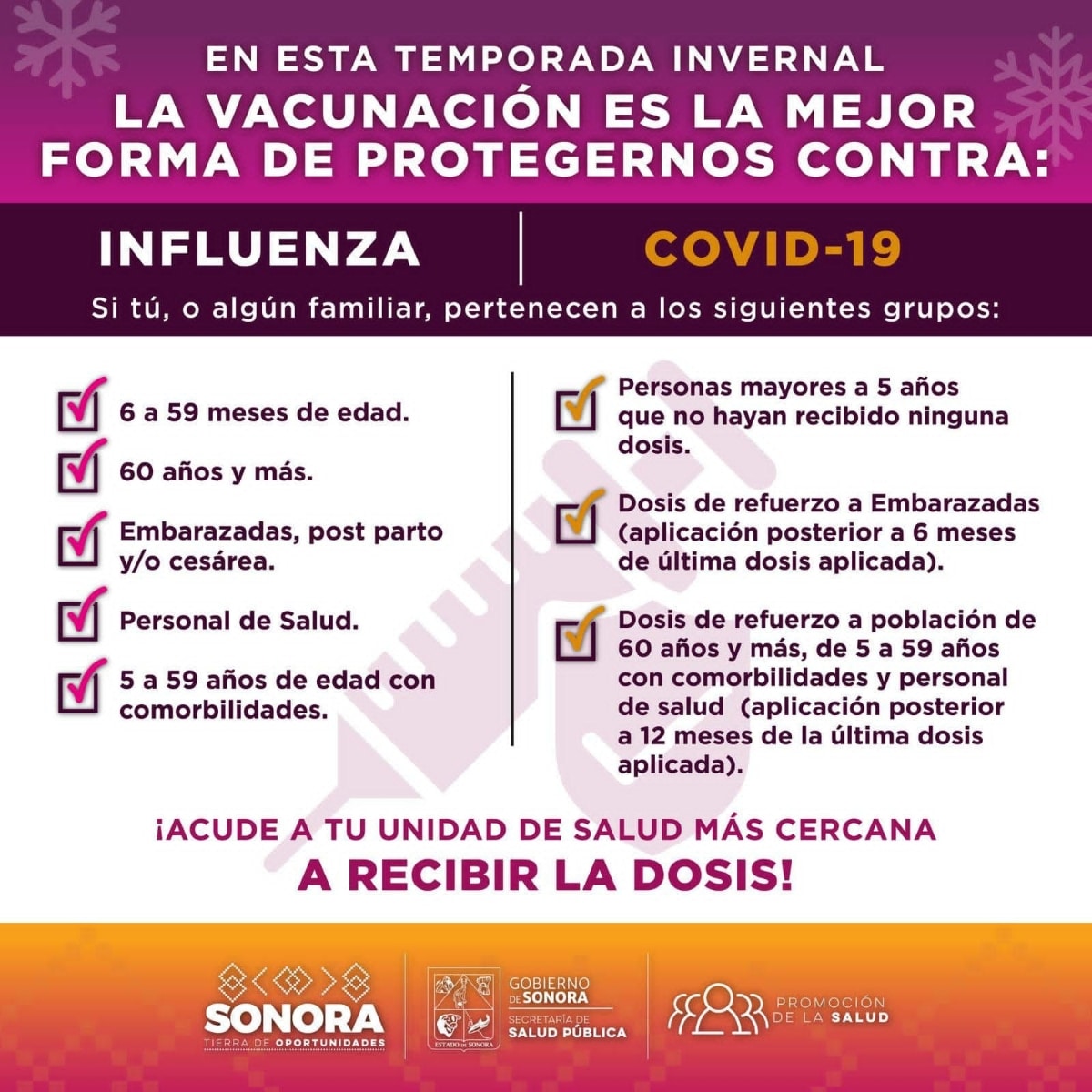 Salud Sonora llama a reforzar la vacunación en temporada alta de enfermedades respiratorias