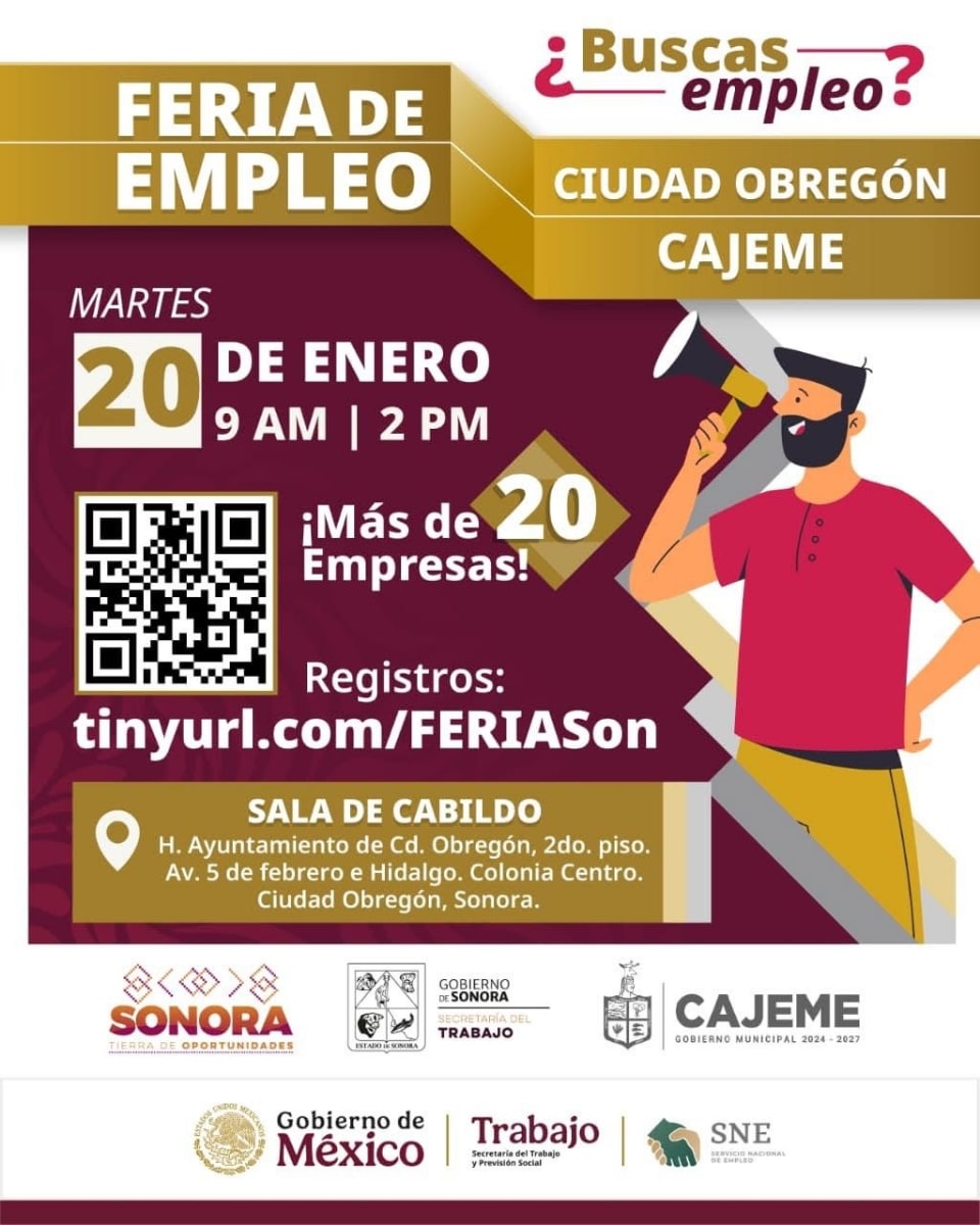 Cajeme será sede de la Primera Feria de Empleo 2026