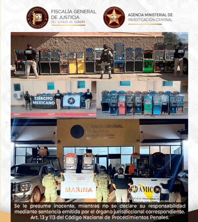 Asegura FGJES 41 máquinas tragamonedas en operativos conjuntos en Sonora