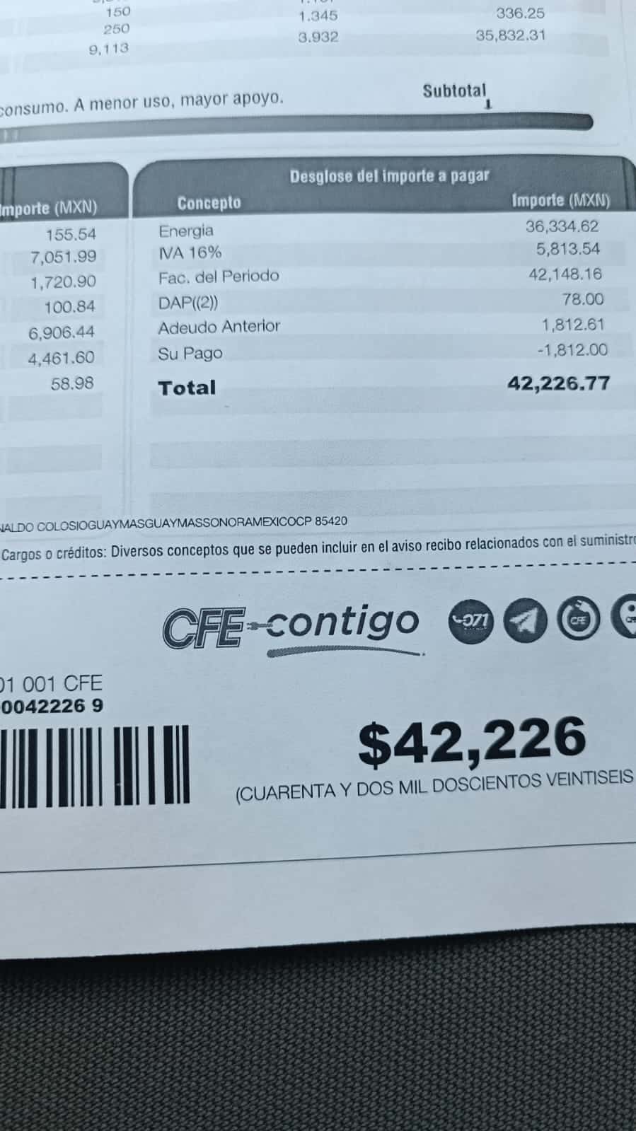 Le llegan más de 42 mil pesos de luz!