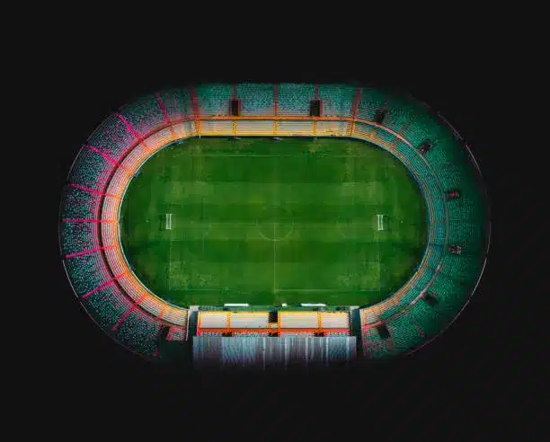 colorful soccer field directly above