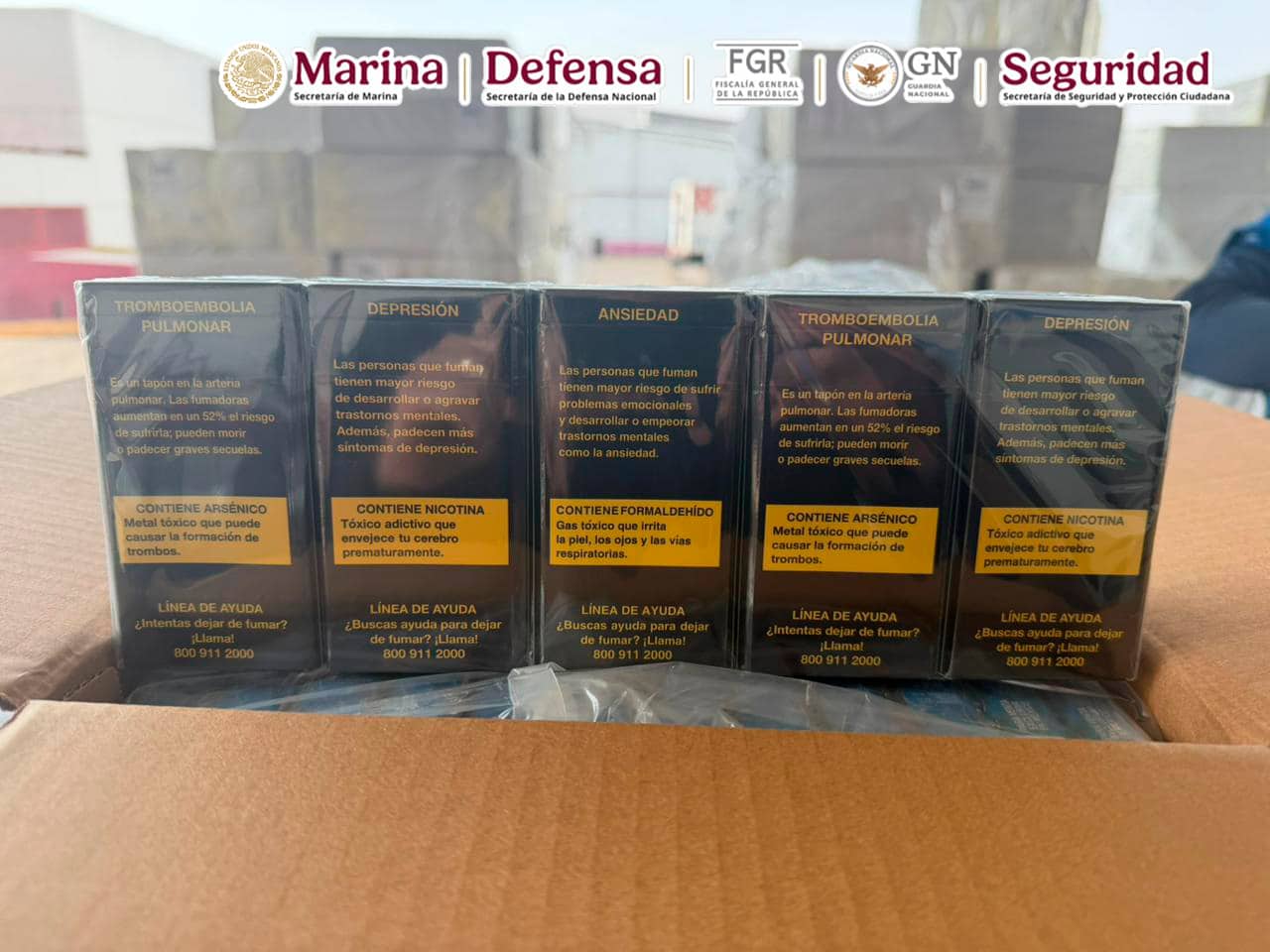 Marina asegura 20 toneladas de cigarros de contrabando en el AICM