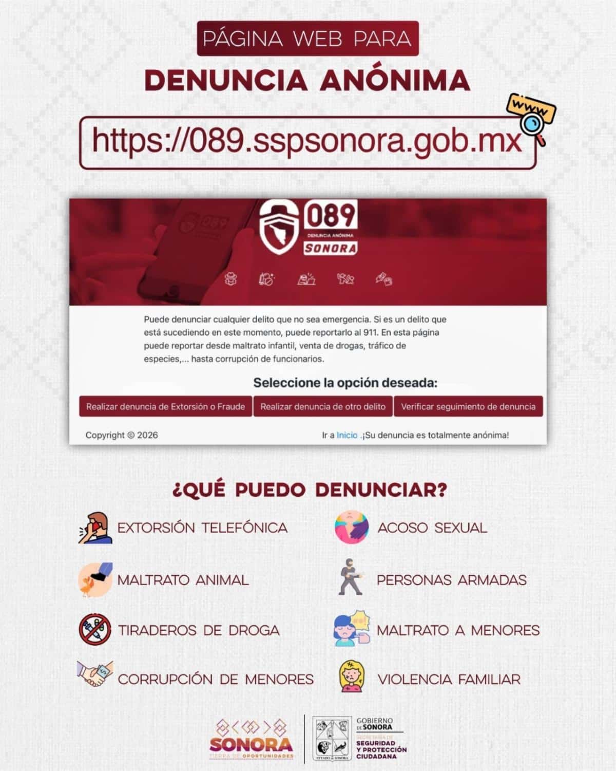 Denuncia anónima ciudadana contribuye a la investigación de delitos: SSPC Sonora