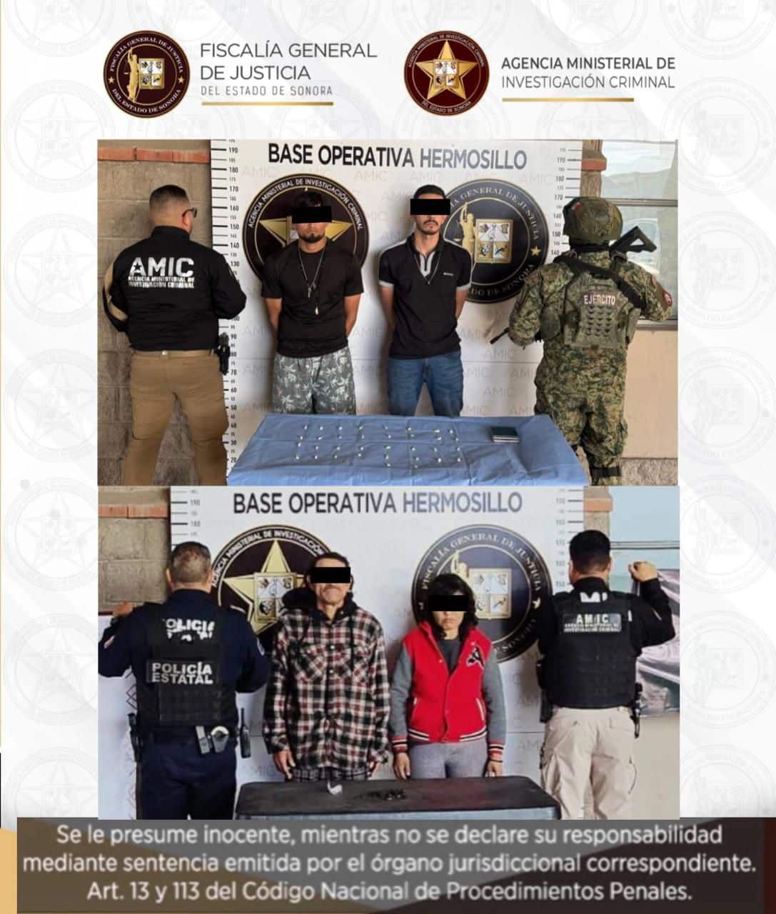 FGJES ejecuta dos órdenes de cateo; detiene a 4 personas y asegura drogas en Hermosillo