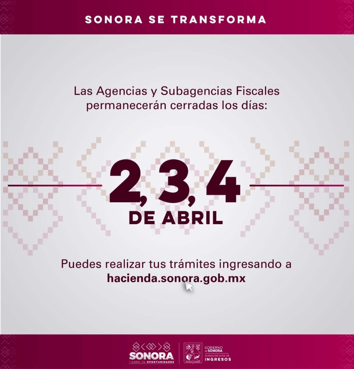 Cerrarán Agencias Fiscales por días de asueto por Semana Mayor
