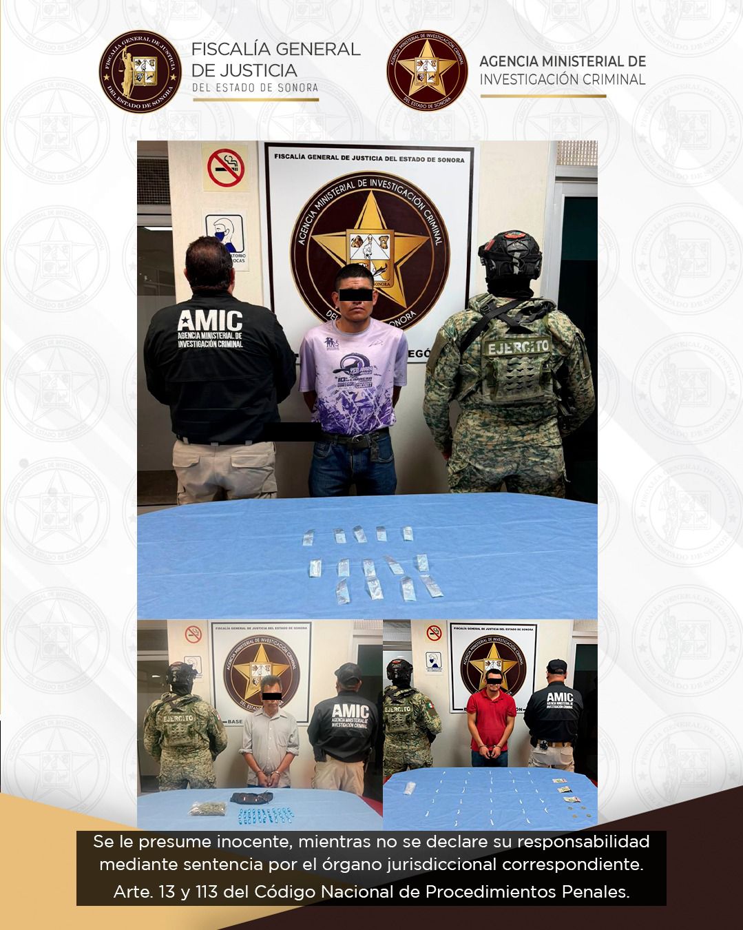 Operativos conjuntos en Cajeme dejan tres detenidos y aseguramiento de narcótico: FGJES