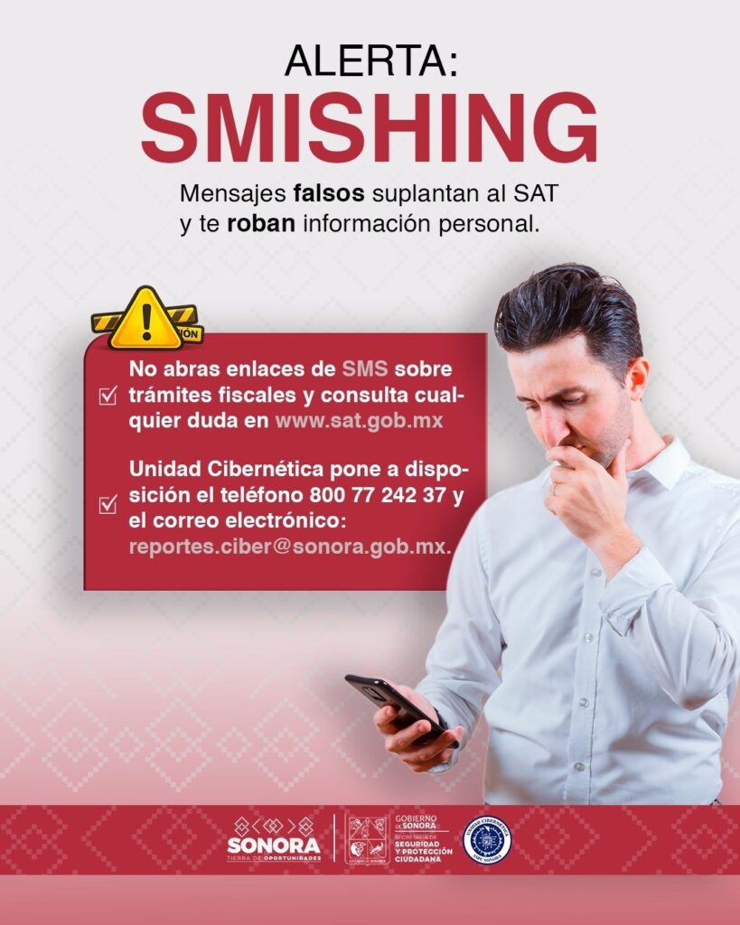 Alerta SSPC Sonora por mensajes falsos que suplantan al SAT para robar información 1 775