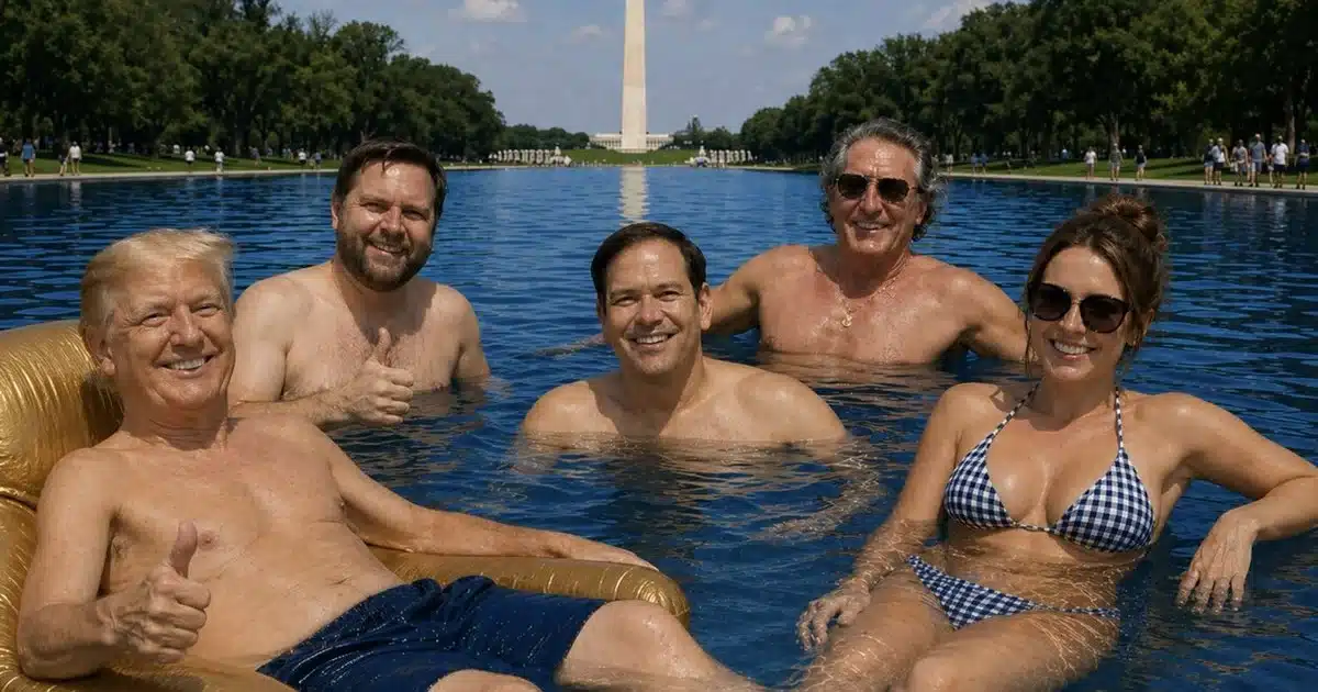 Trump publica imágenes con IA: aparece sin camisa junto a su gabinete en el National Mall