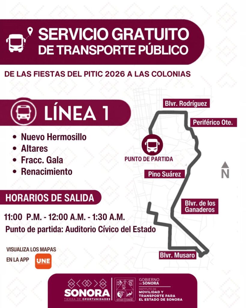 Facilita Gobierno de Sonora transporte gratuito nocturno en Hermosillo del 21 al 24 de mayo 6 254