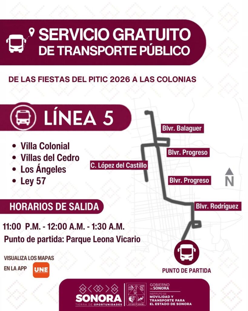 Facilita Gobierno de Sonora transporte gratuito nocturno en Hermosillo del 21 al 24 de mayo 5 255
