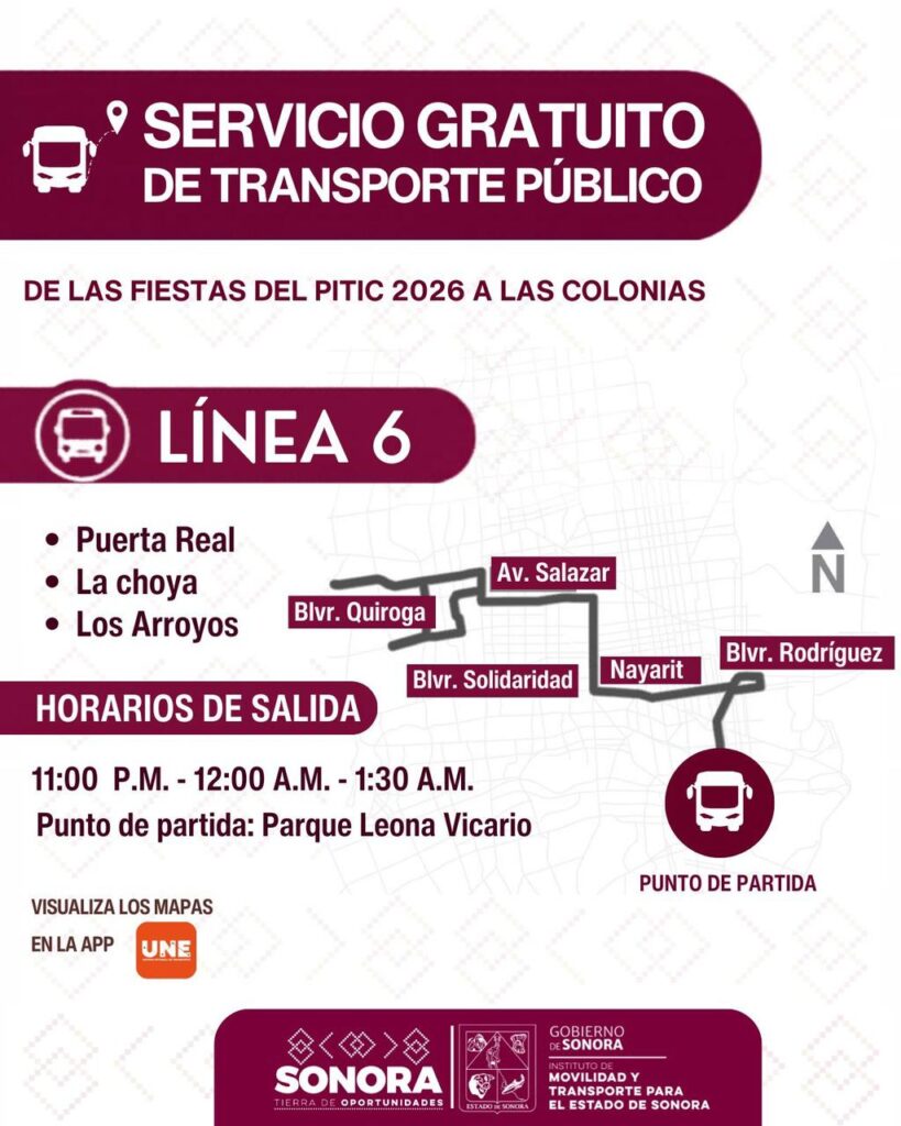 Facilita Gobierno de Sonora transporte gratuito nocturno en Hermosillo del 21 al 24 de mayo 4 256