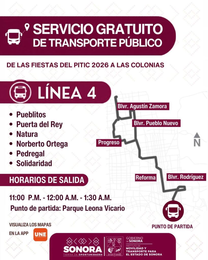 Facilita Gobierno de Sonora transporte gratuito nocturno en Hermosillo del 21 al 24 de mayo 1 259