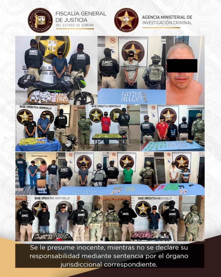 FGJES ejecuta diversos cateos; asegura drogas y armas en Hermosillo, Cajeme, Navojoa y Magdalena de Kino