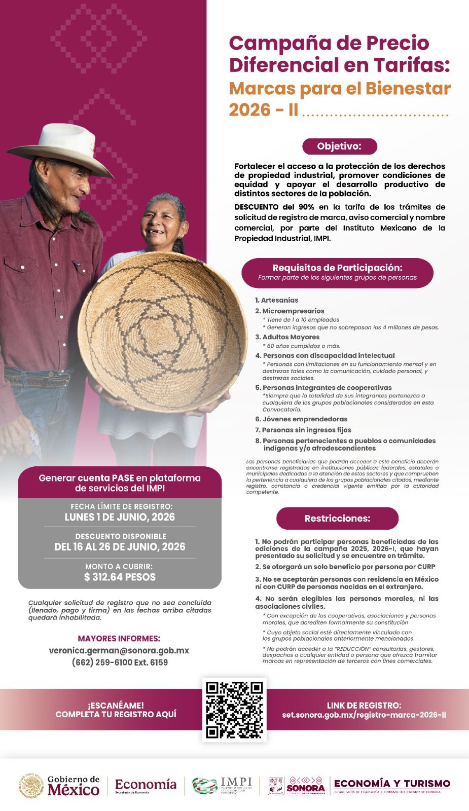 Gobierno de Sonora promueve registro de marcas con tarifas preferenciales para sectores prioritarios
