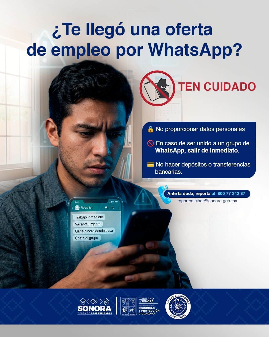 Detecta SSPC Sonora modalidad de fraude con supuestas oportunidades de empleo