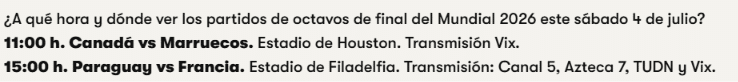 Arrancan los octavos de final del Mundial 2026 2 image