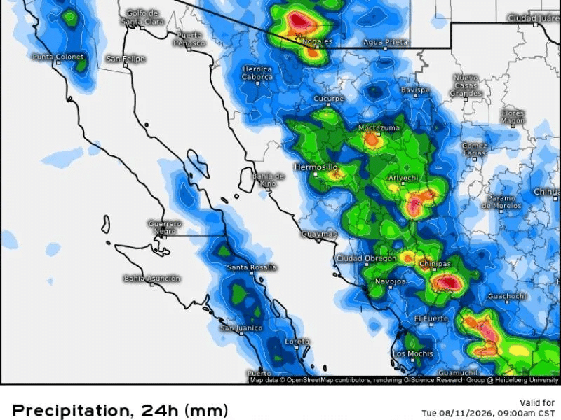 Pronostican continuidad de lluvias y tormentas en Sonora durante los próximos días