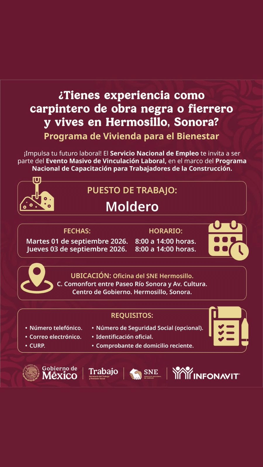Gobierno de Sonora impulsa oportunidades laborales para el sector de la construcción