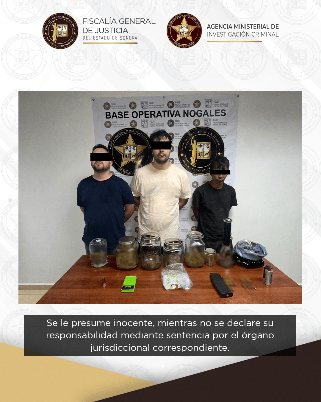 Cateo coordinado en Nogales deja tres detenidos, droga y cartuchos asegurados
