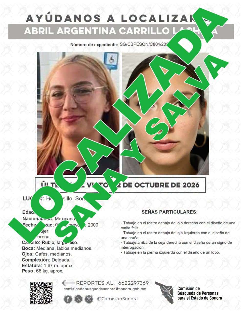 Localiza la AMIC sana y salva a joven reportada como desaparecida en Hermosillo